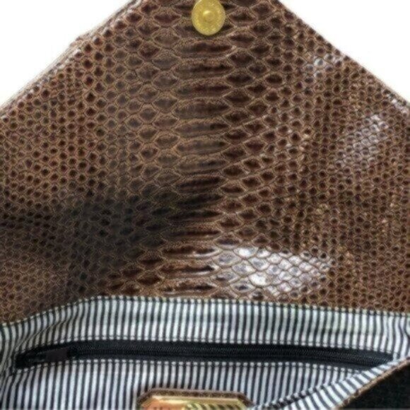 Urban Expressions Brown Snakeskin Patent Leather Envelope Clutch Bag - Picture 5 of 6